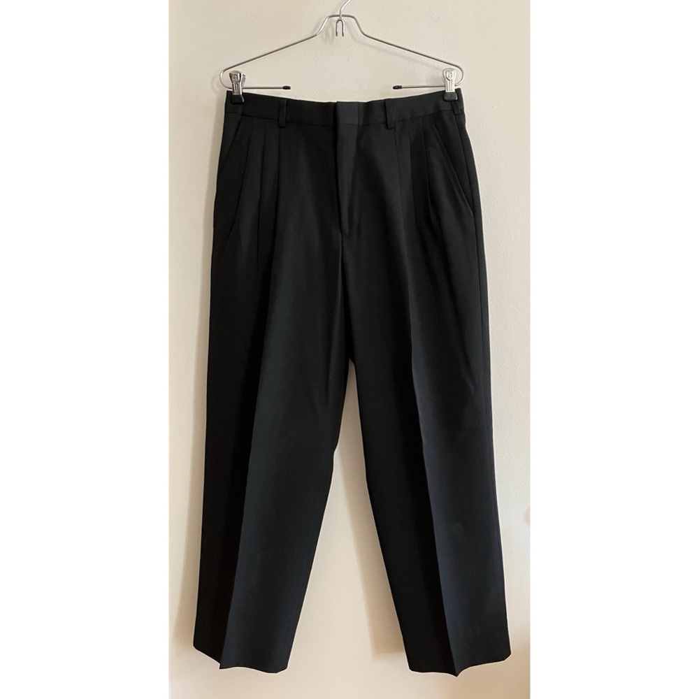City Streets Classic Black Pleated Wool Blend Trousers Unisex W30 L30